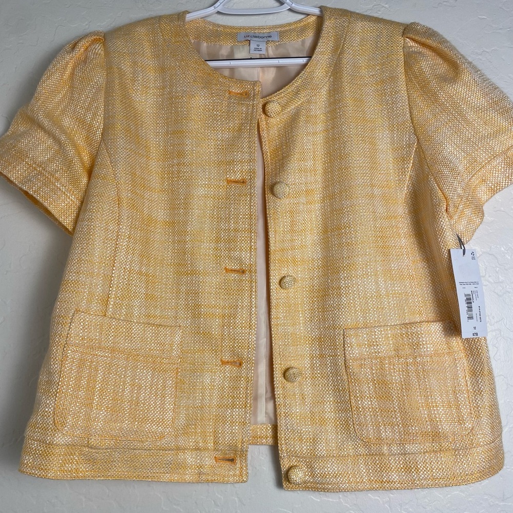 Liz Claiborne Yellow Textured Tweed Blazer Women Sz 12 Professional Work Look